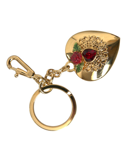  - Metallic Gold Brass Heart Floral Pendant Keychain Keyring