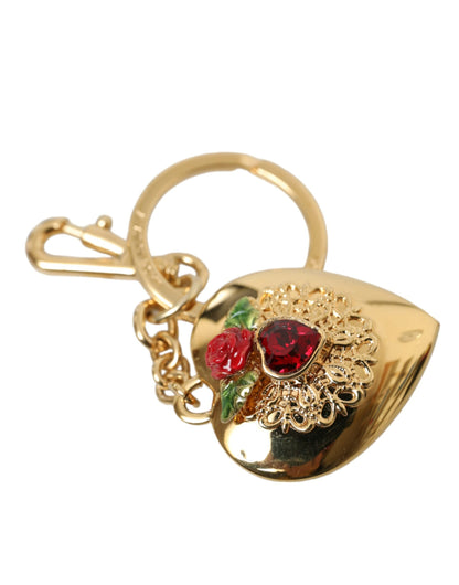  - Metallic Gold Brass Heart Floral Pendant Keychain Keyring