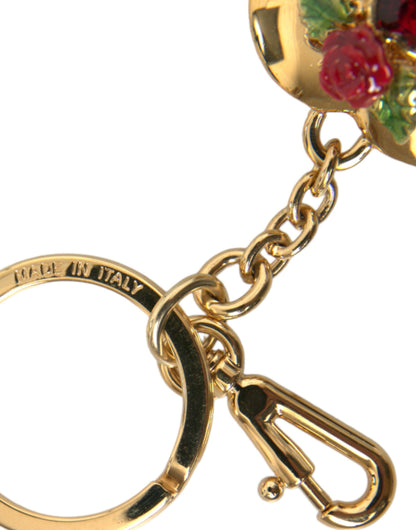  - Metallic Gold Brass Heart Floral Pendant Keychain Keyring