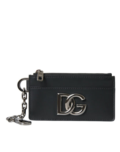  - Black Calfskin Leather DG Logo Card Holder Wallet Men