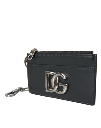  - Black Calfskin Leather DG Logo Card Holder Wallet Men