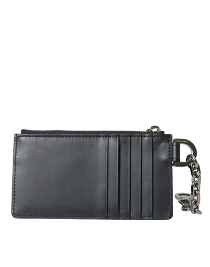  - Black Calfskin Leather DG Logo Card Holder Wallet Men