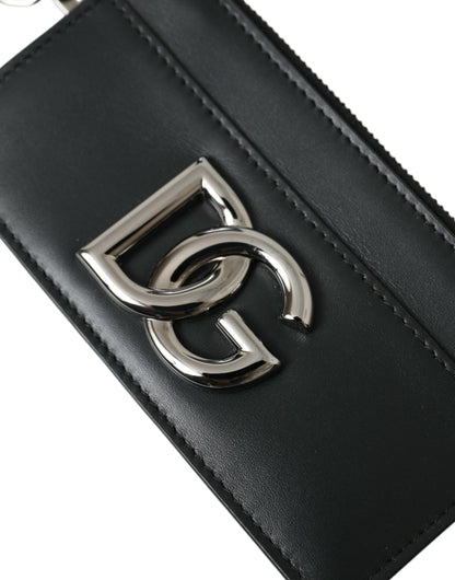  - Black Calfskin Leather DG Logo Card Holder Wallet Men