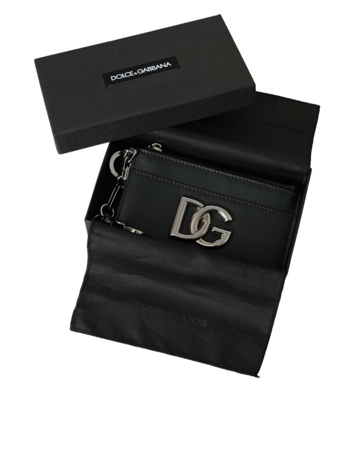  - Black Calfskin Leather DG Logo Card Holder Wallet Men