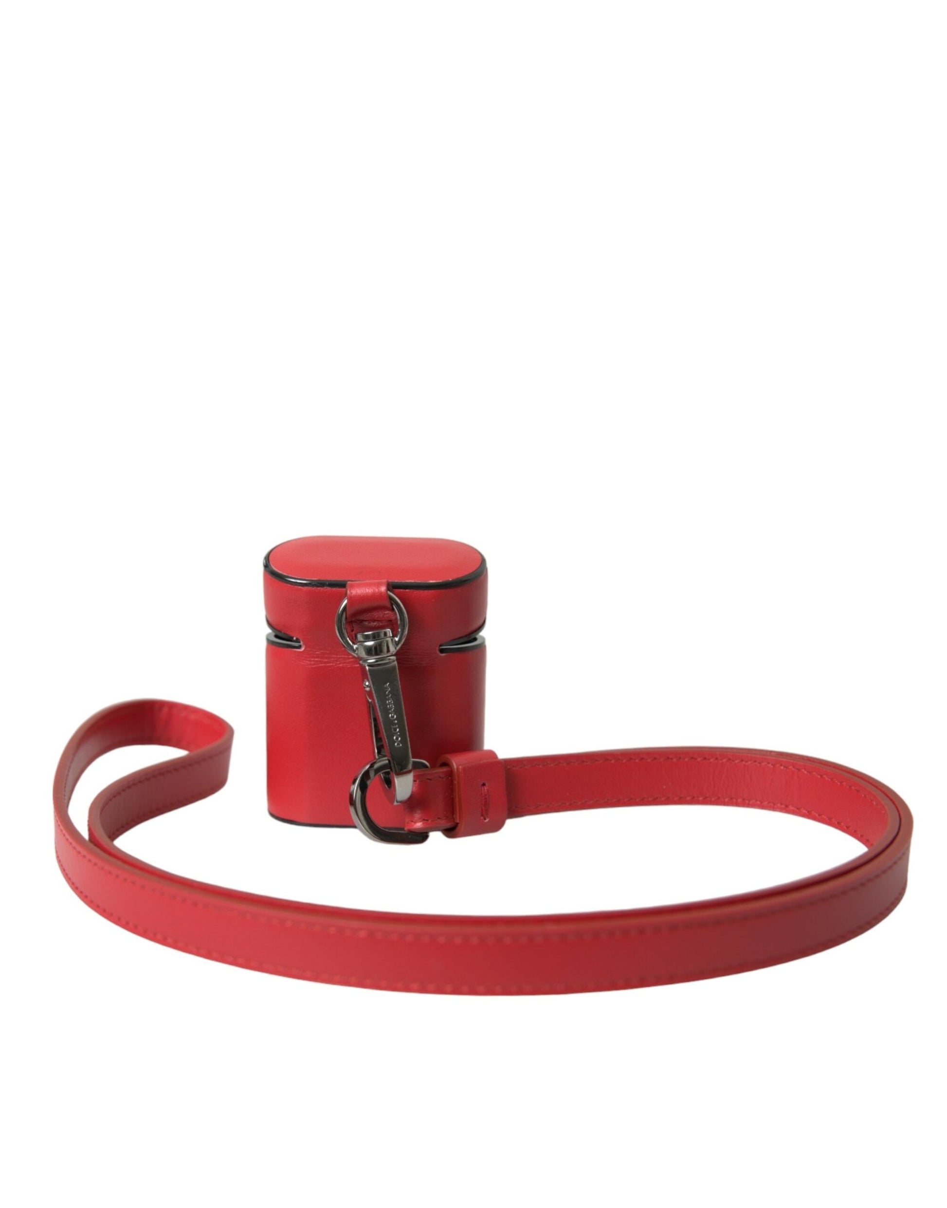 Dolce & Gabbana Red Calfskin Leather Logo Print Airpods Case