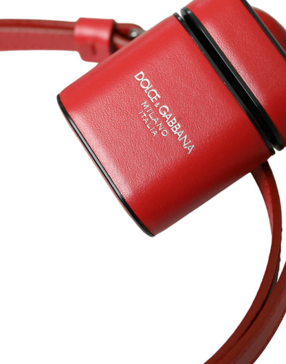  - Red Calfskin Leather Logo Print Strap Men Airpods Case