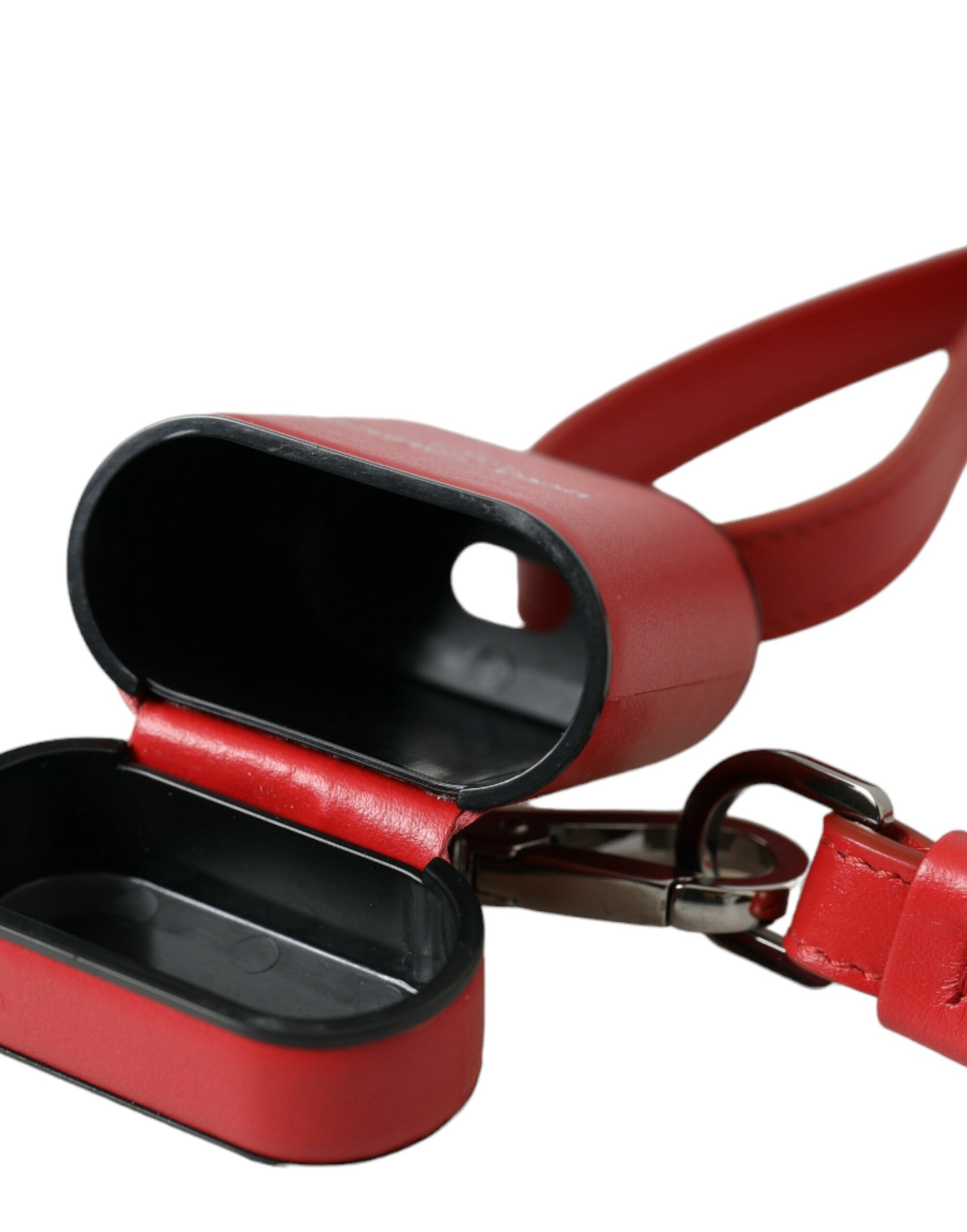 Dolce & Gabbana Red Calfskin Leather Logo Print Airpods Case