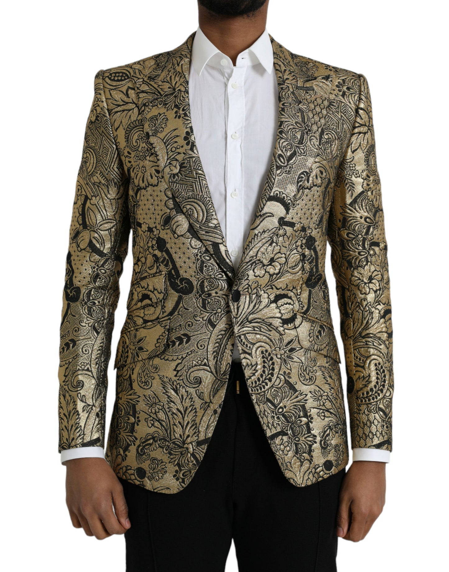  - Gold SICILIA Jacquard Single Breasted Coat Blazer