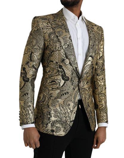  - Gold SICILIA Jacquard Single Breasted Coat Blazer