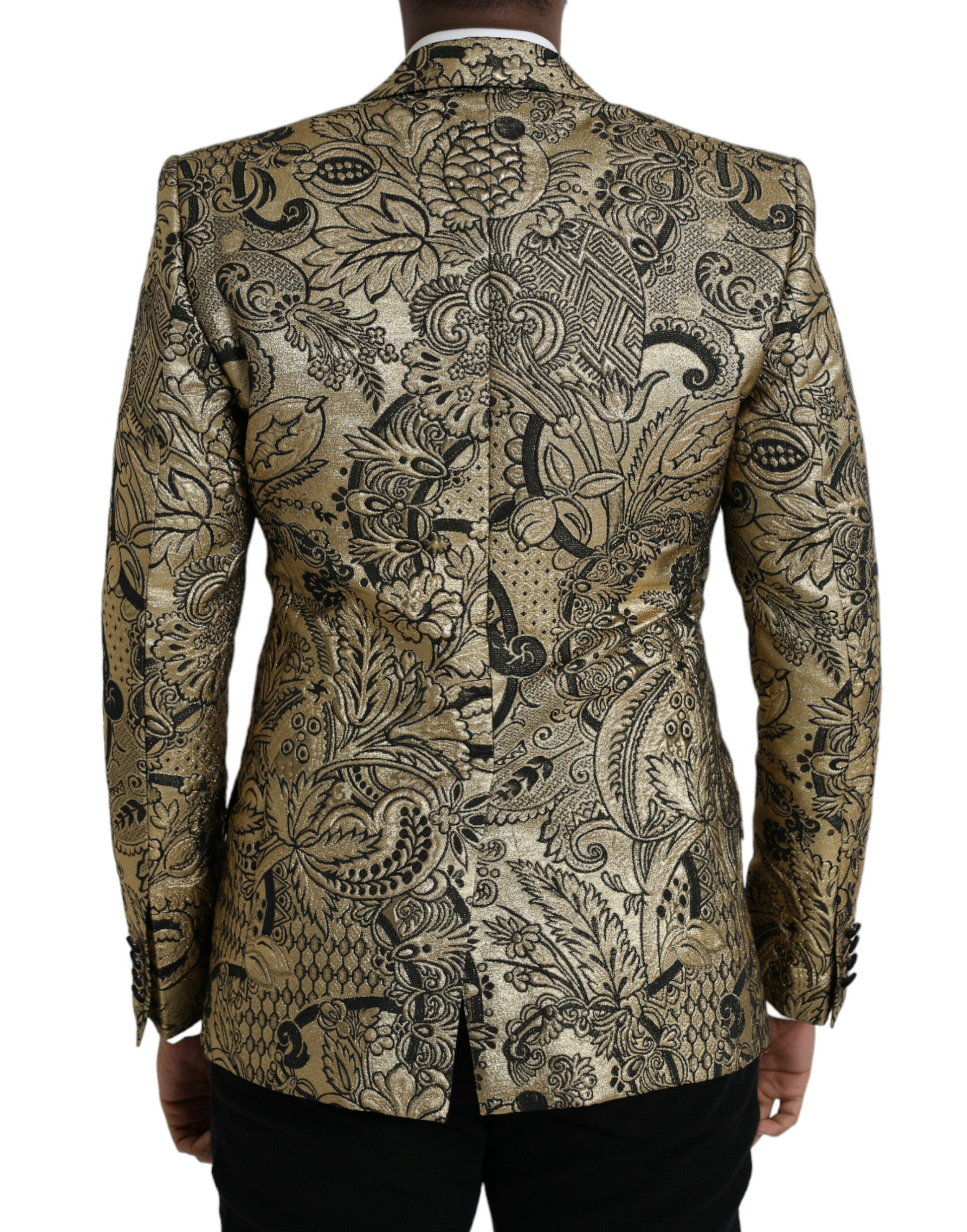 Gold SICILIA Jacquard Single Breasted Coat Blazer