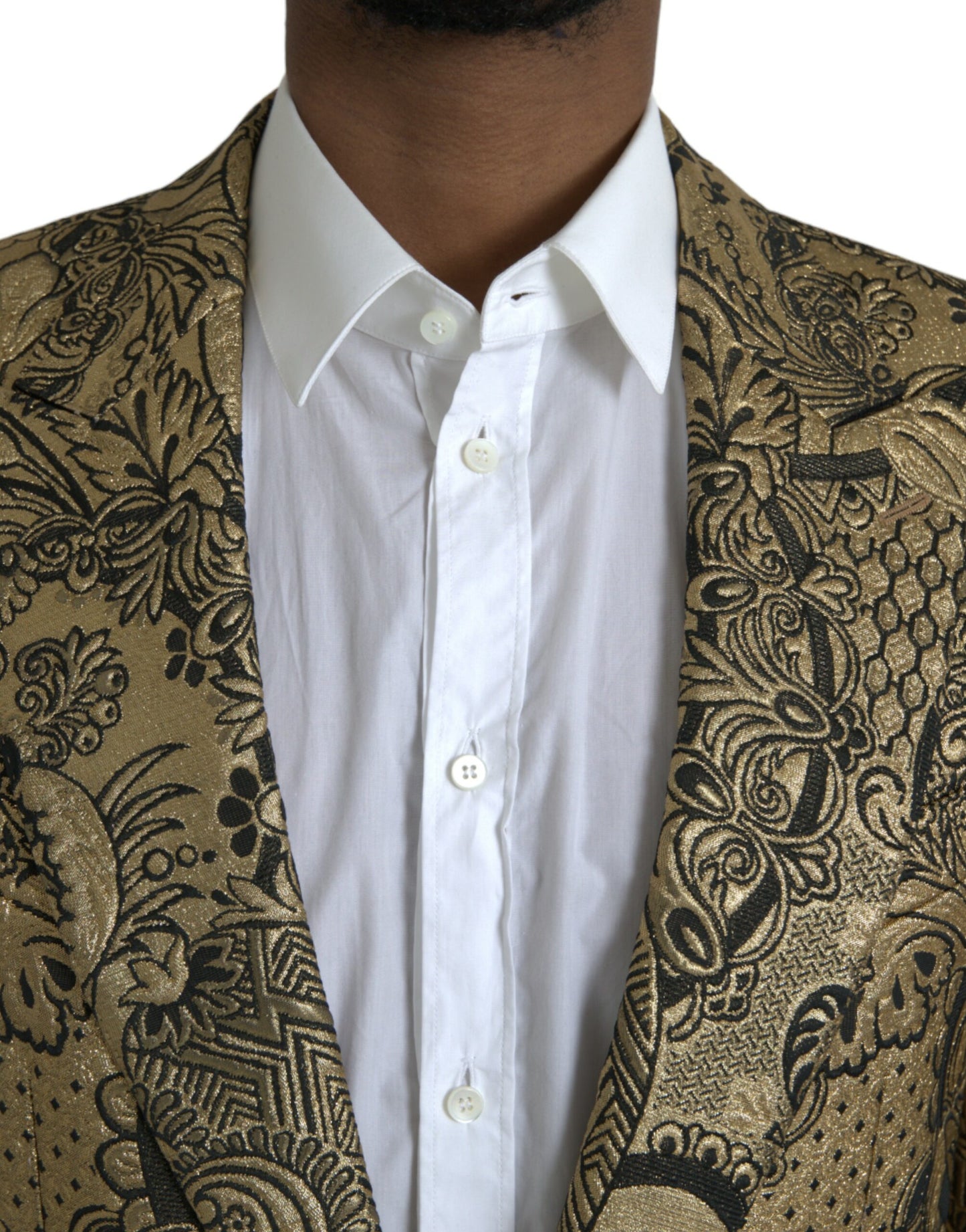  - Gold SICILIA Jacquard Single Breasted Coat Blazer