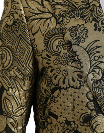  - Gold SICILIA Jacquard Single Breasted Coat Blazer