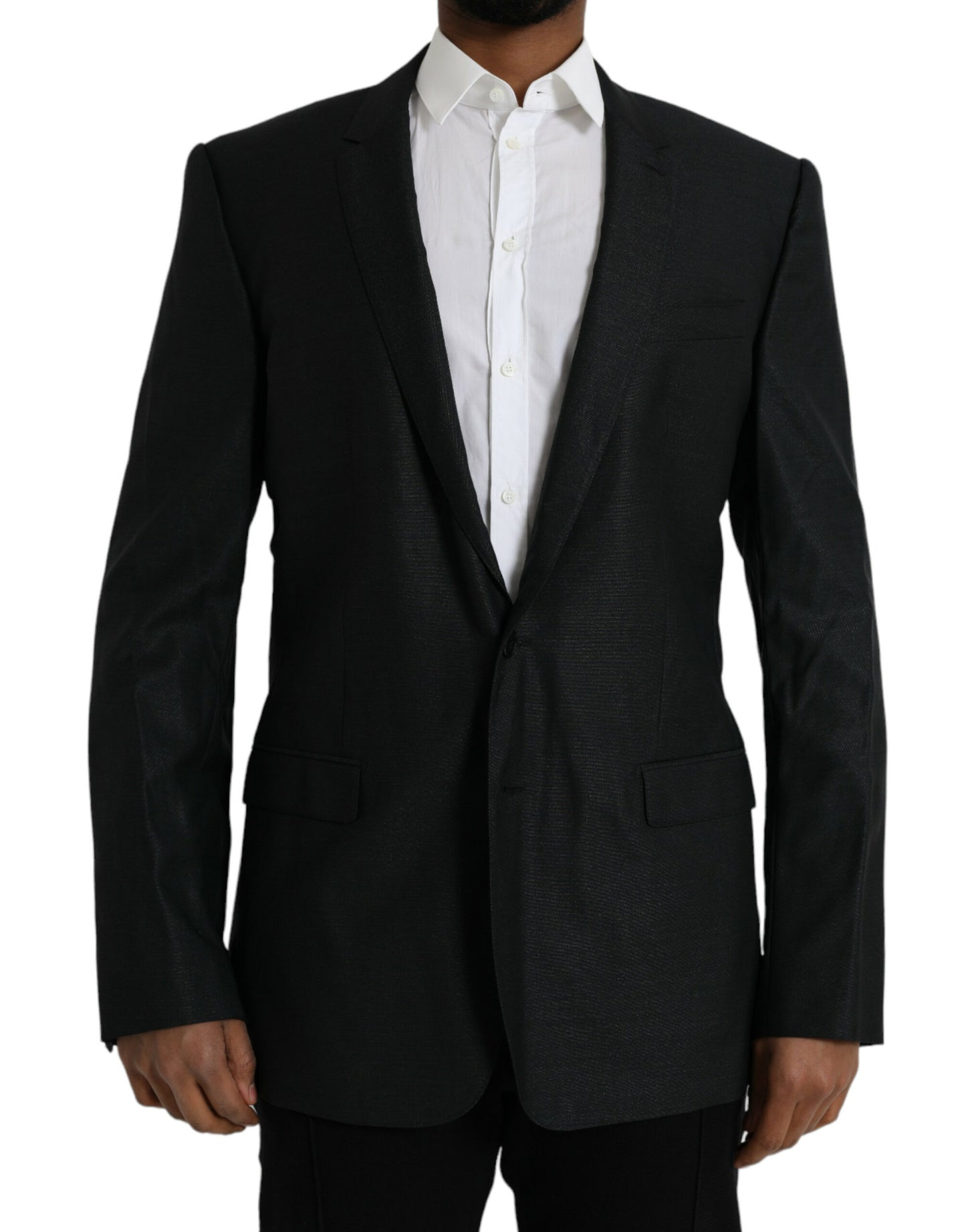  - Black Wool Notch SingleBreasted Coat Blazer