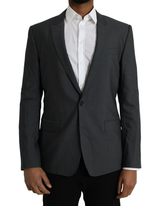  - Gray Wool Peak Single Breasted Coat Blazer