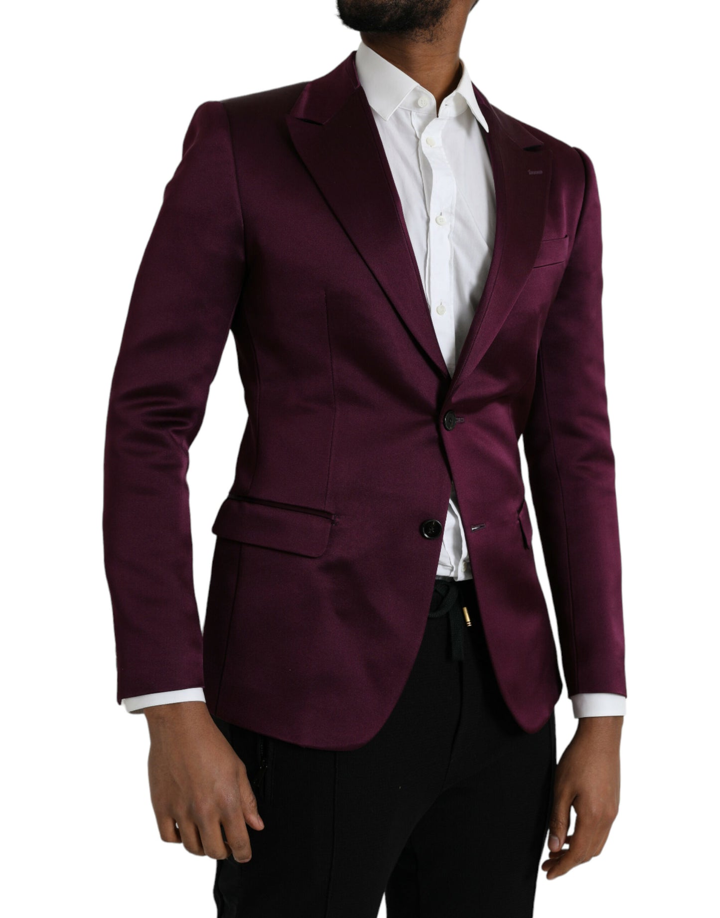  - Maroon Silk Single Breasted Coat Blazer