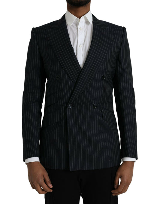  - Black Stripe SICILIA Double Breasted Coat Blazer