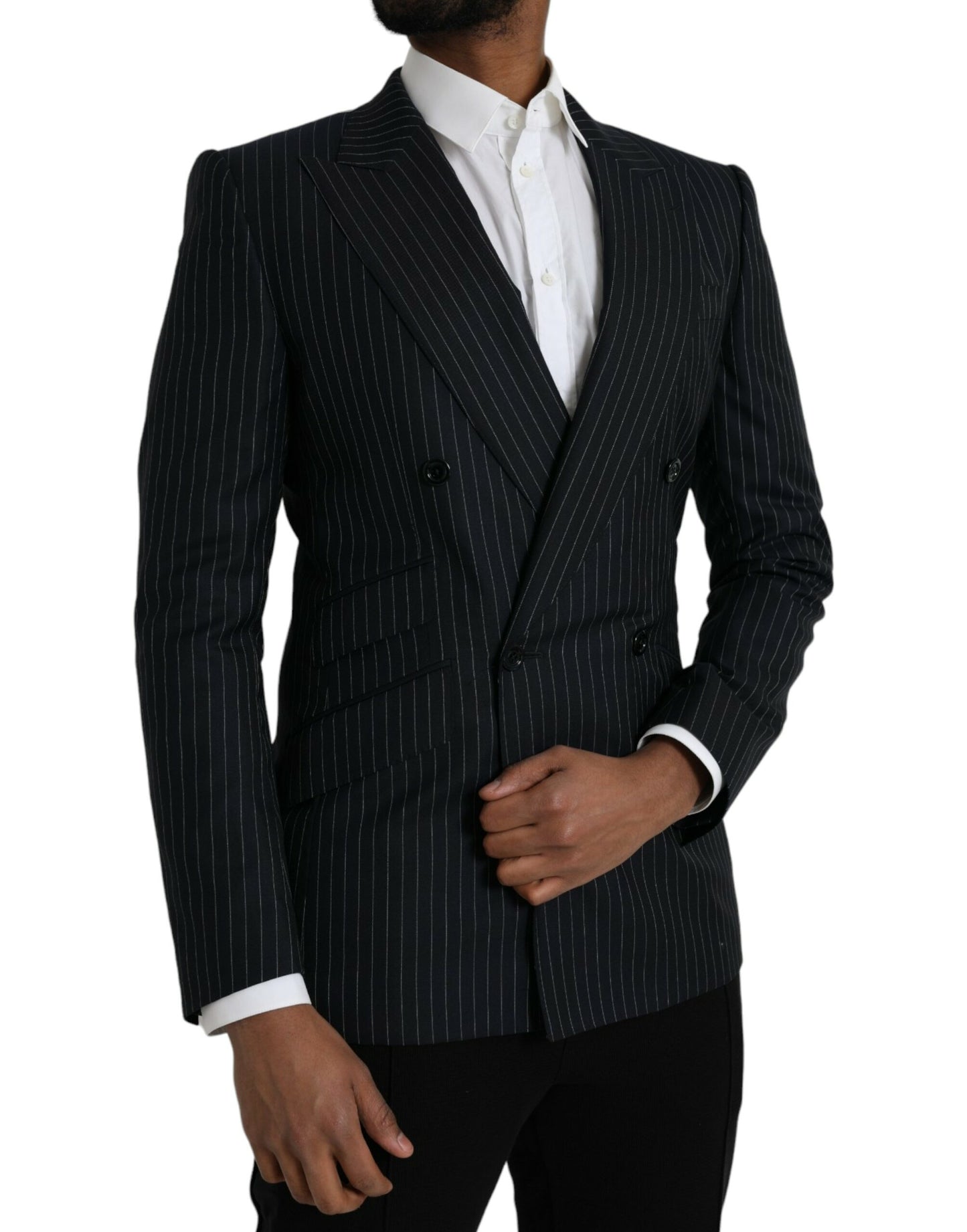  - Black Stripe SICILIA Double Breasted Coat Blazer