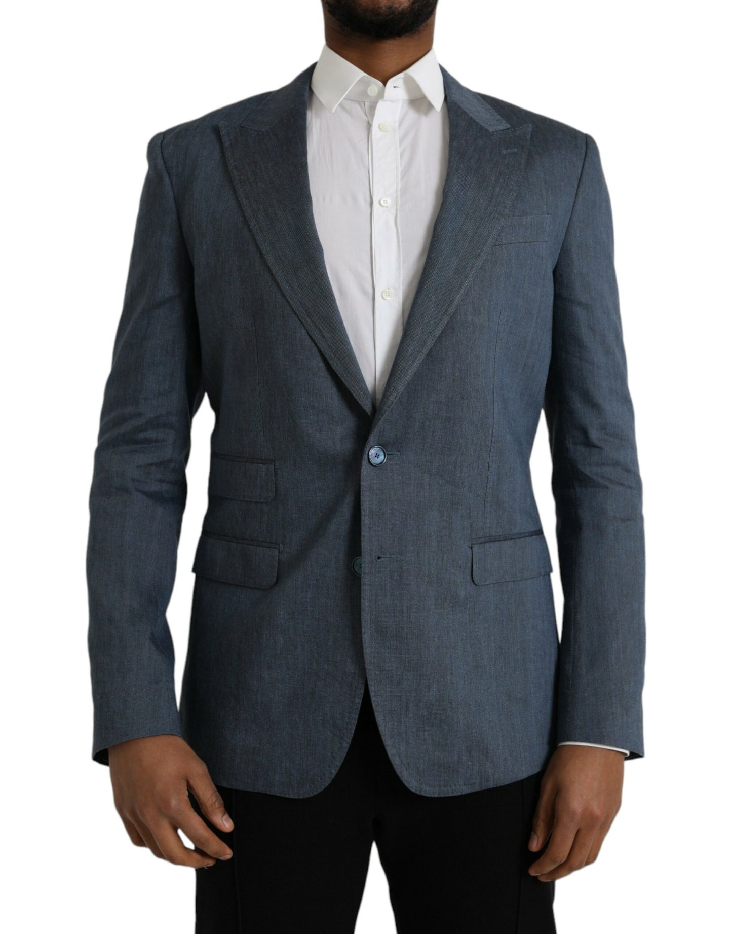  - Blue Linen NAPOLI Single Breasted Coat Blazer