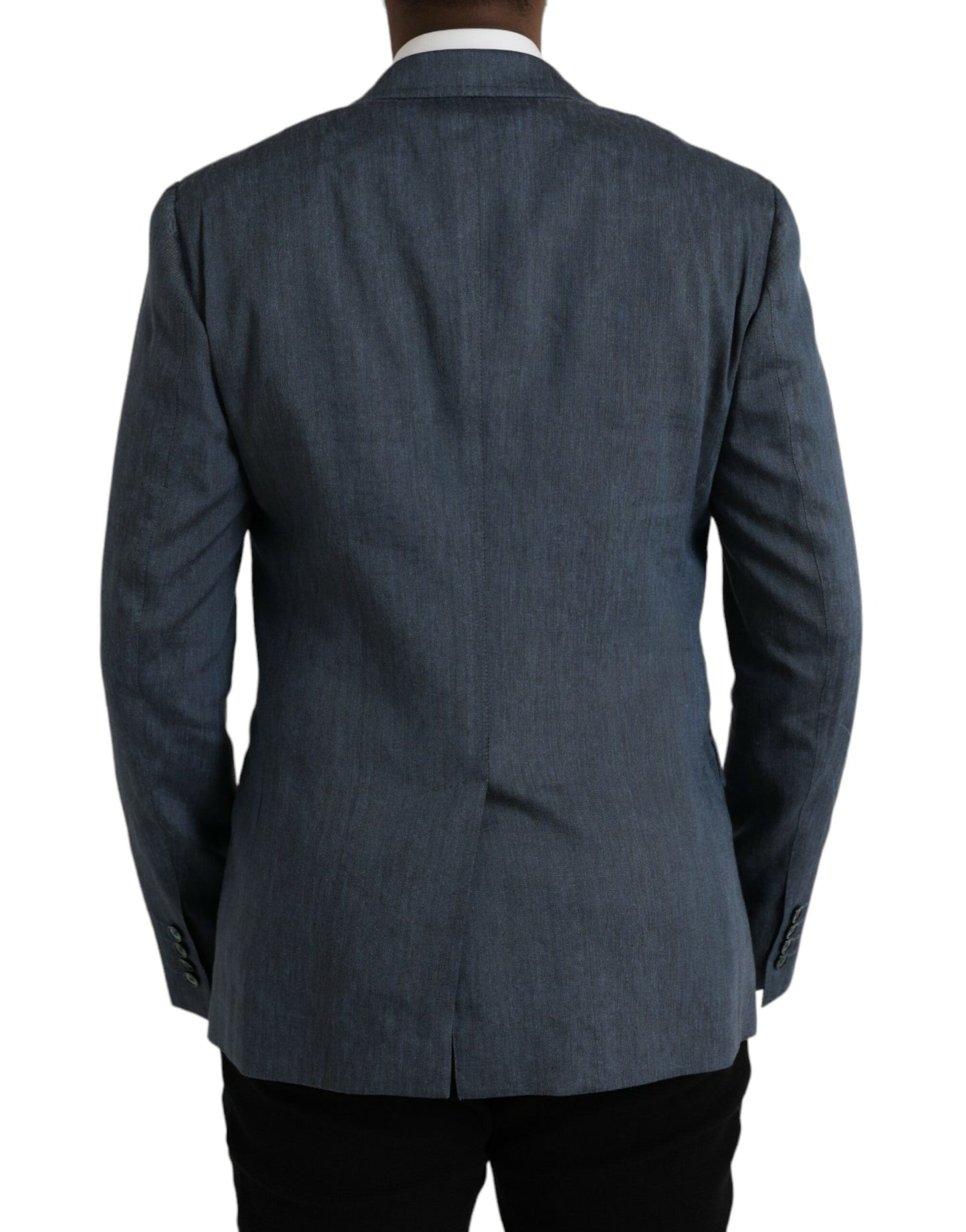  - Blue Linen NAPOLI Single Breasted Coat Blazer