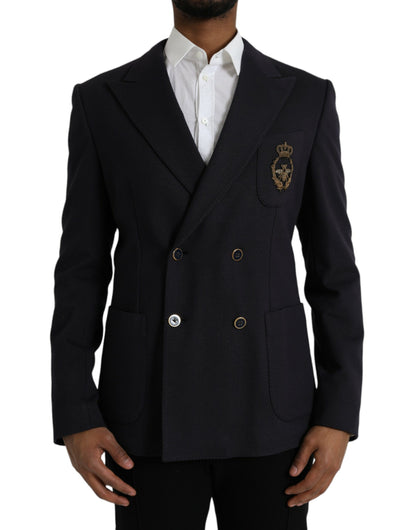  - Dark Blue Crown Bee Double Breasted Blazer