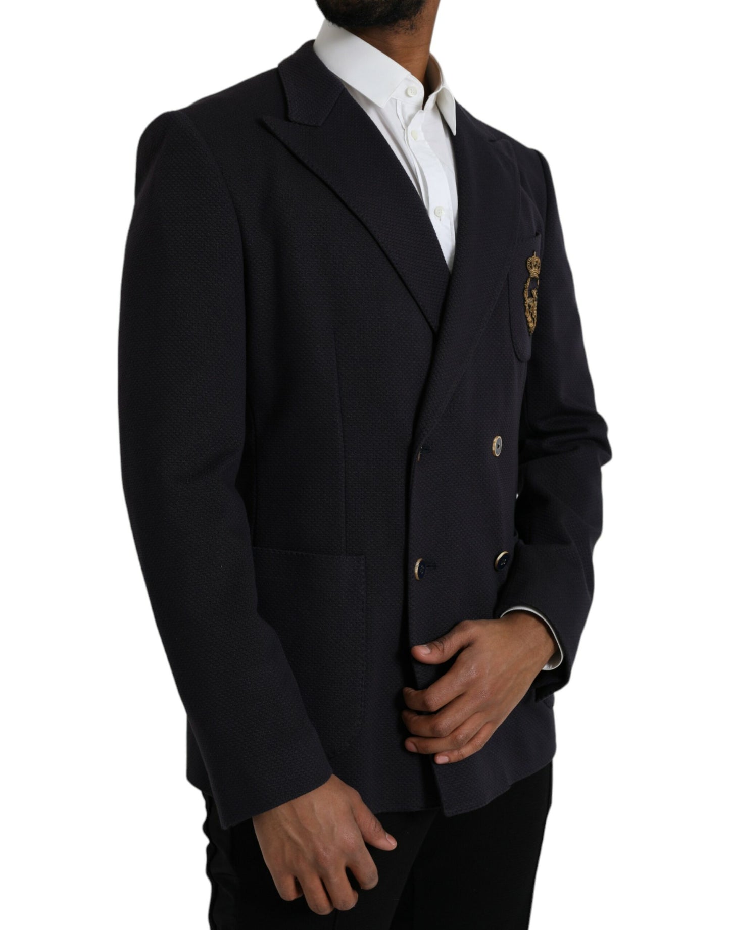  - Dark Blue Crown Bee Double Breasted Blazer