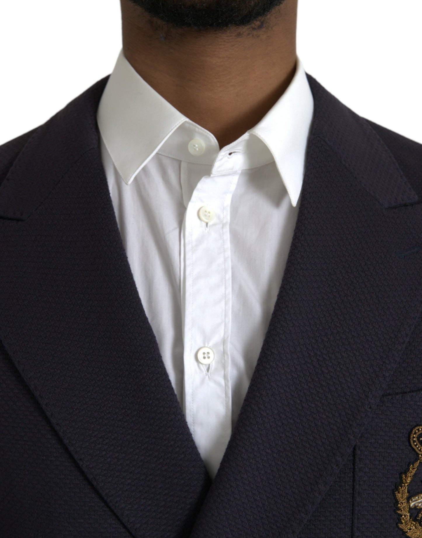  - Dark Blue Crown Bee Double Breasted Blazer