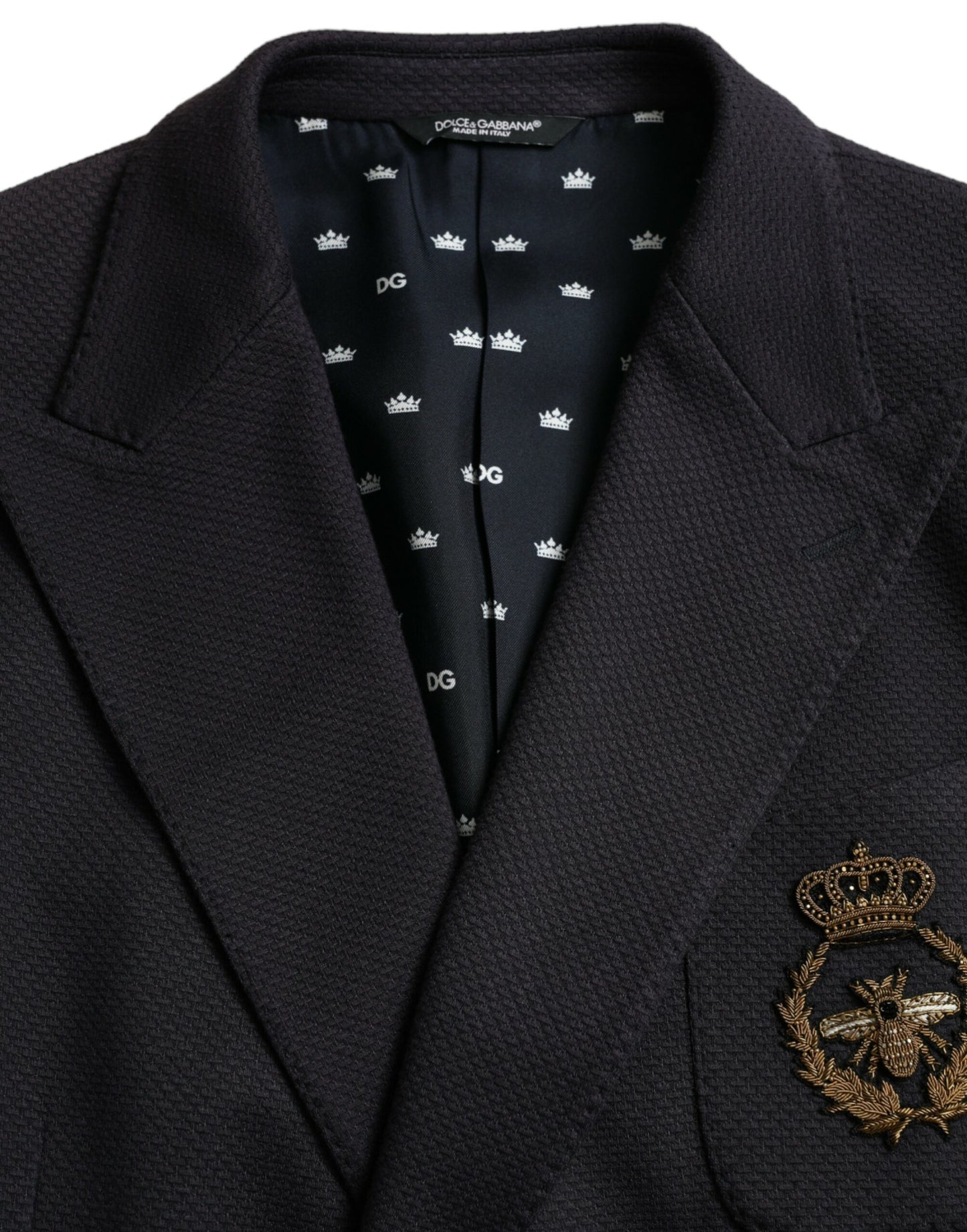  - Dark Blue Crown Bee Double Breasted Blazer