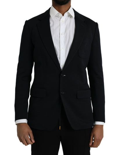  - Black Wool Notch Single Breasted Coat Blazer