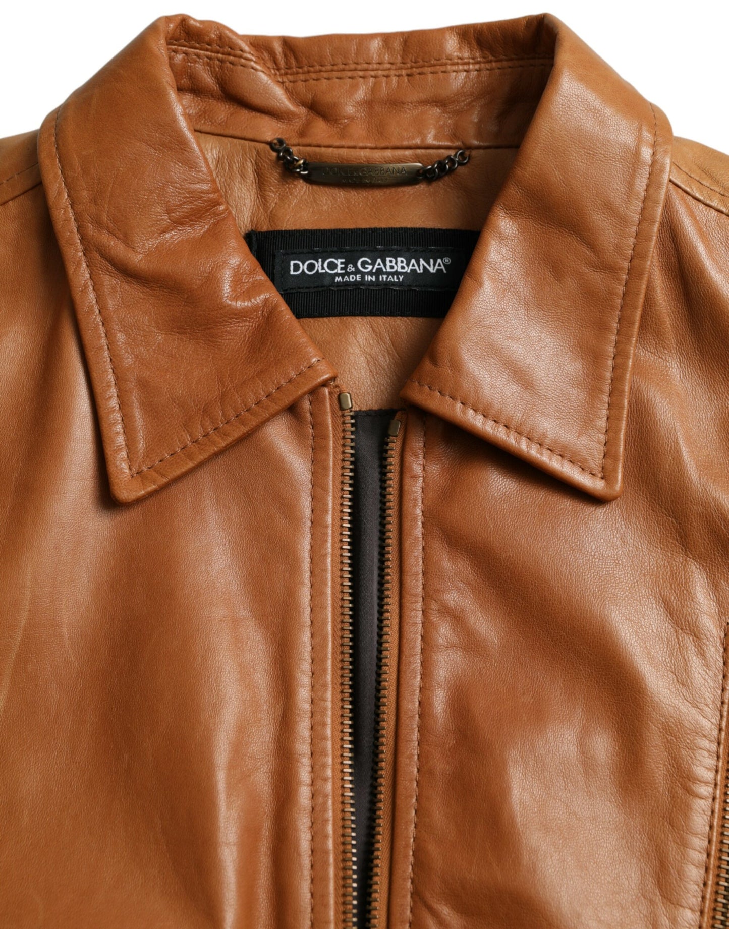 Brown Lamb Leather Full Zip Blouson Jacket - The Luxe Alliance