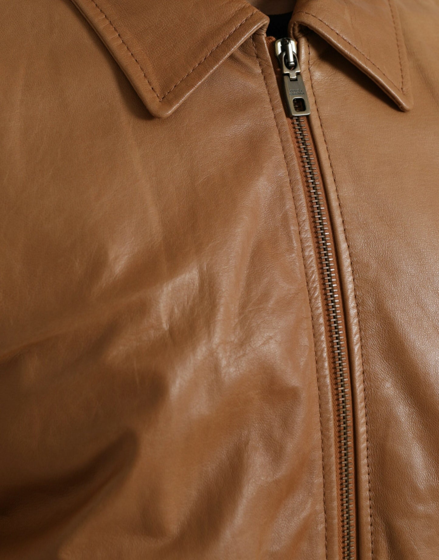 Brown Lamb Leather Full Zip Blouson Jacket - The Luxe Alliance