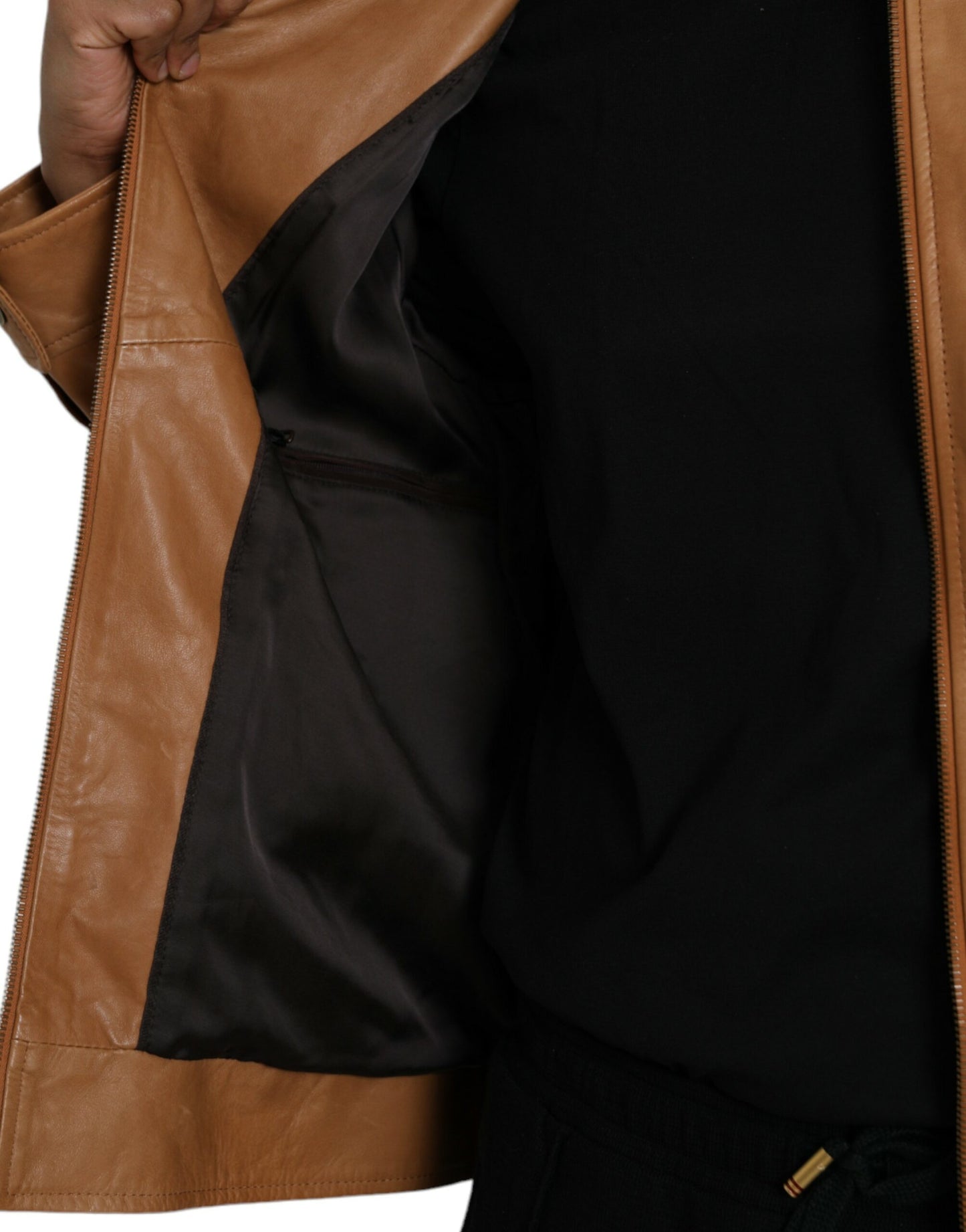 Brown Lamb Leather Full Zip Blouson Jacket - The Luxe Alliance