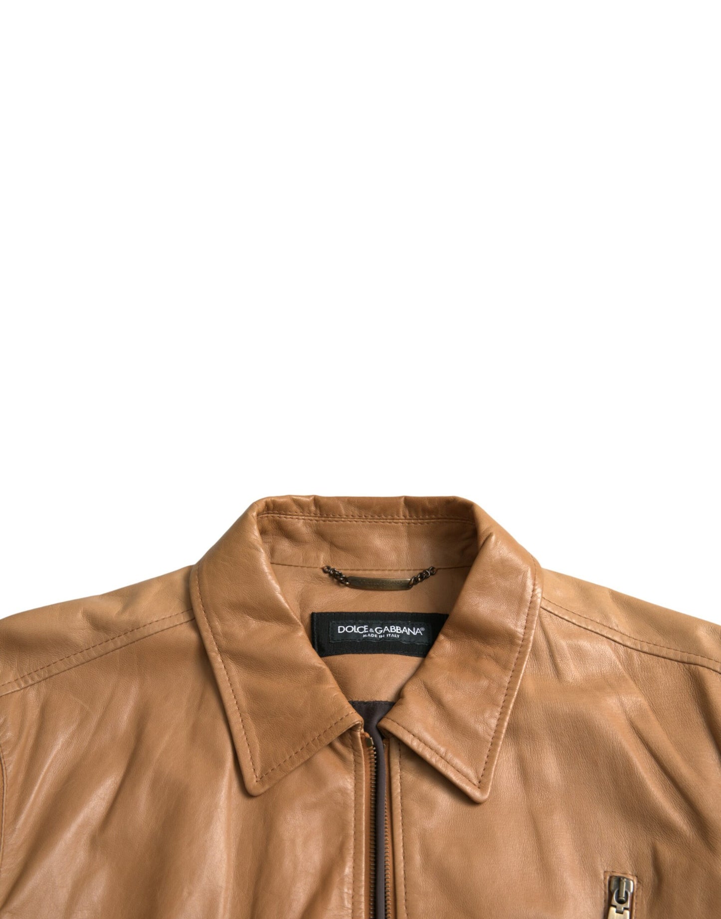 Brown Lamb Leather Full Zip Blouson Jacket - The Luxe Alliance