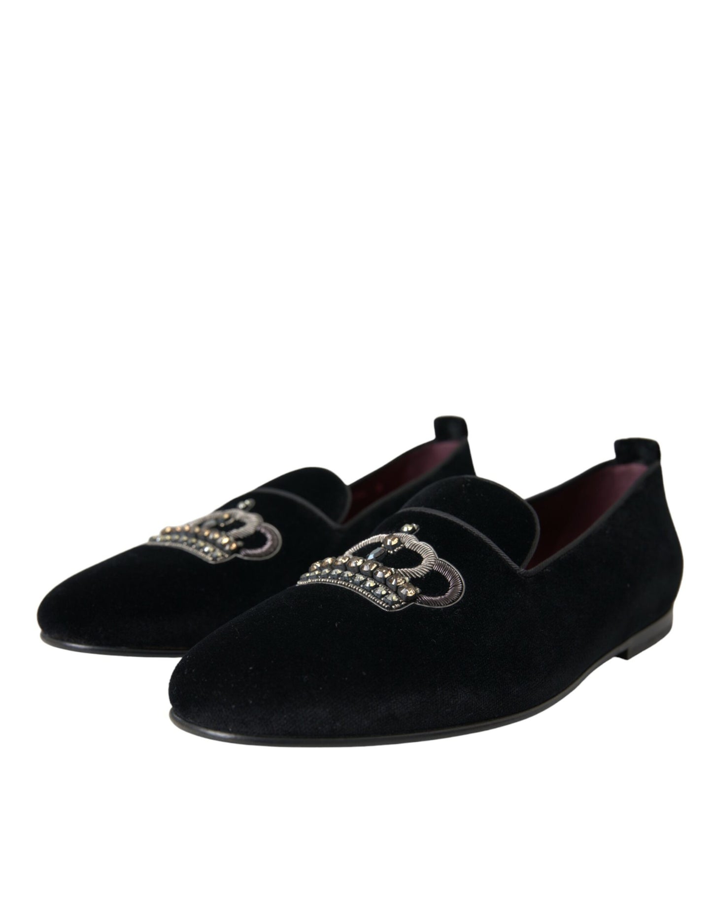  - Black Velvet Crystal Crown Men Loafers Shoes