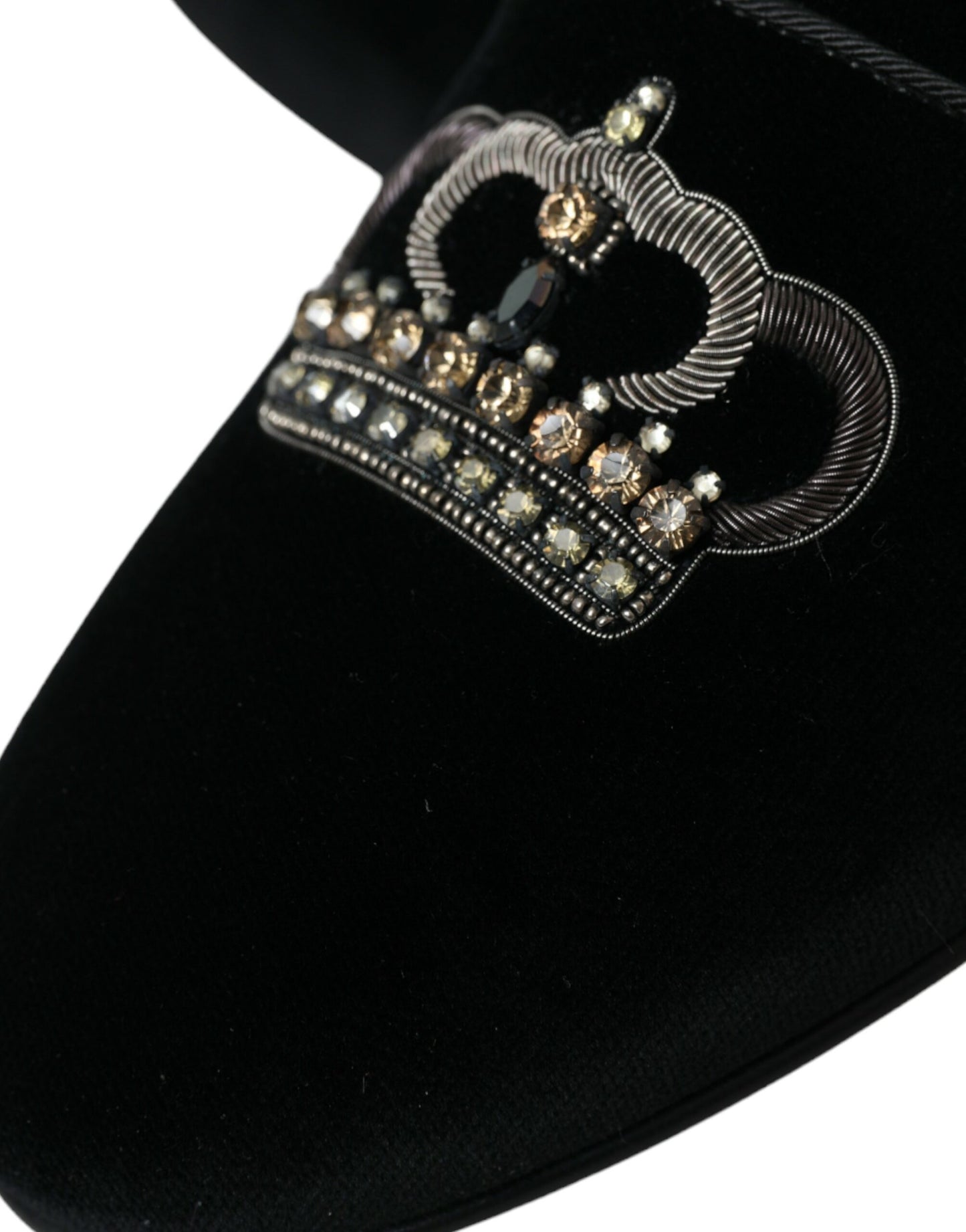  - Black Velvet Crystal Crown Men Loafers Shoes