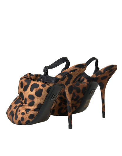  - Brown Leopard Slingback Heels Sandals Shoes