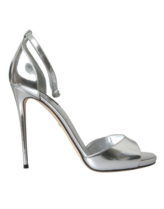  - Silver KEIRA Leather Heels Sandals Shoes