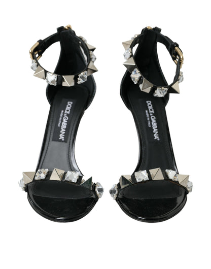  - Black Crystals Sandals Ankle Strap Shoes