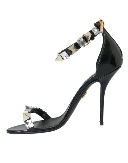  - Black Crystals Sandals Ankle Strap Shoes