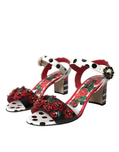  - Multicolor Floral Crystal Leather Sandals Shoes