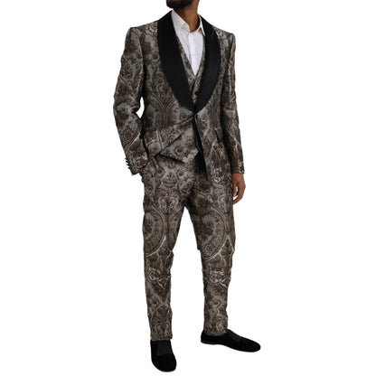  - Brown Floral Jacquard Formal 3 Piece Suit