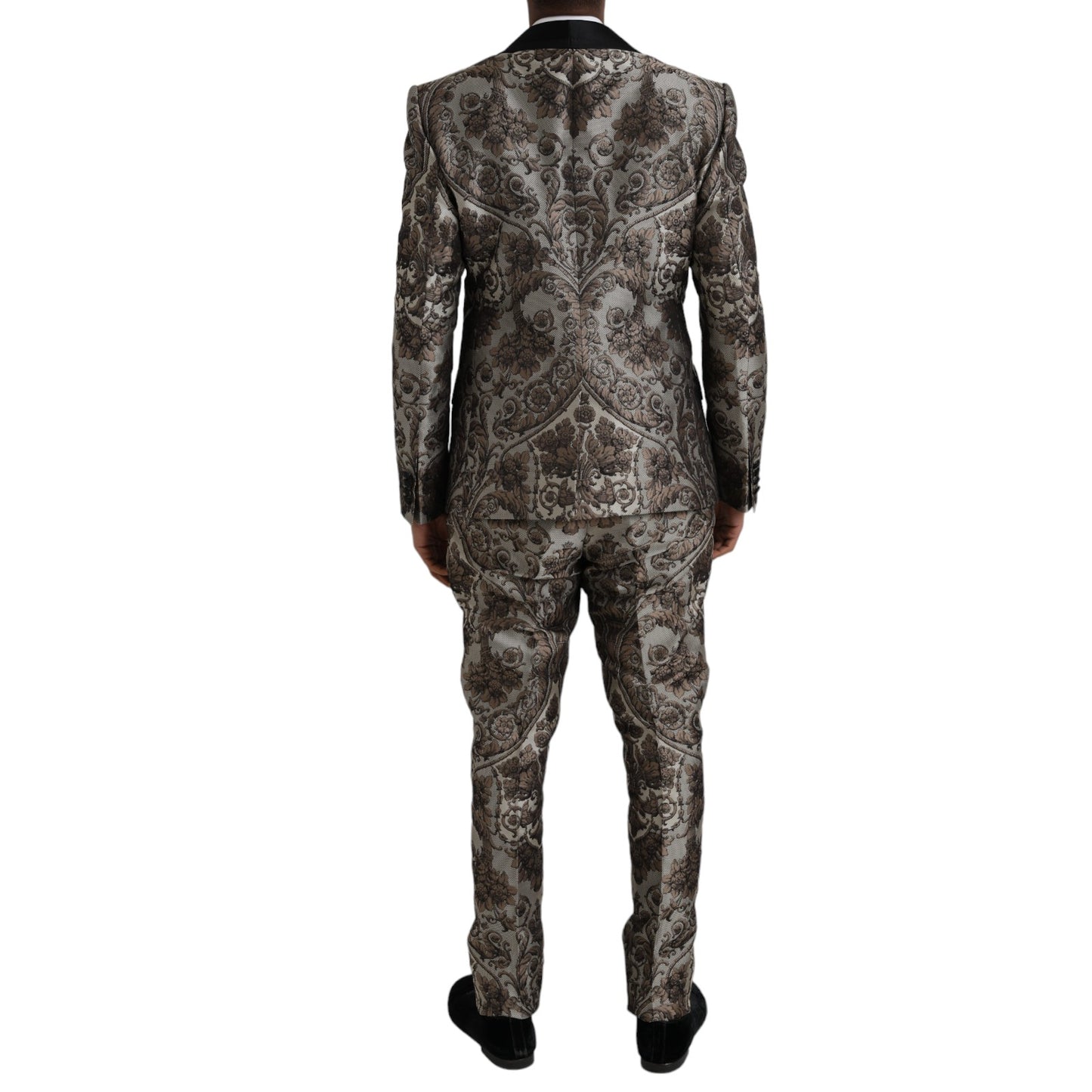  - Brown Floral Jacquard Formal 3 Piece Suit