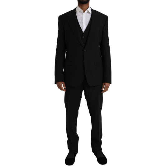  - Black Polyester STAFF Formal 3 Piece Suit