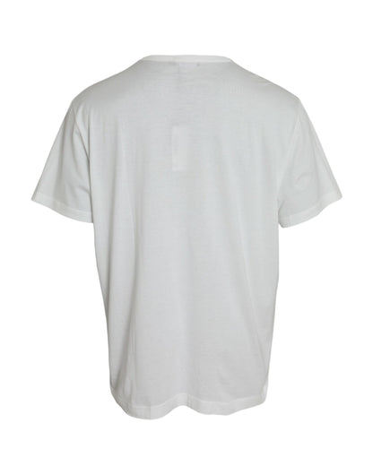  - White Logo Embossed Cotton Crewneck T-shirt