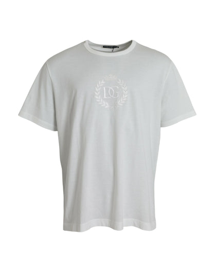  - White Logo Embossed Cotton Crewneck T-shirt