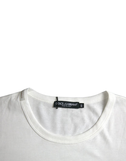  - White Logo Embossed Cotton Crewneck T-shirt