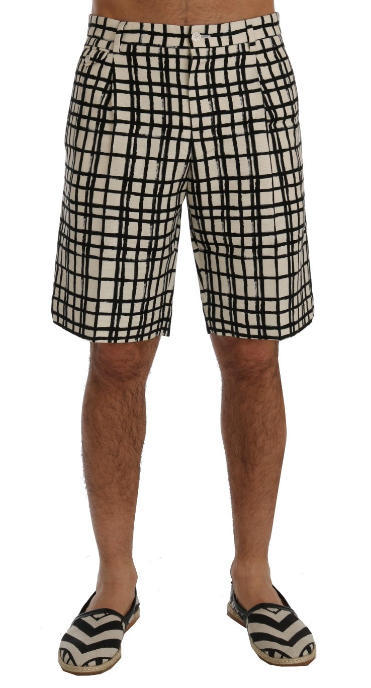  - Elegant Striped Cotton-Linen Shorts