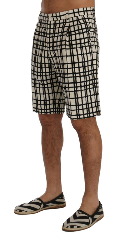  - Elegant Striped Cotton-Linen Shorts