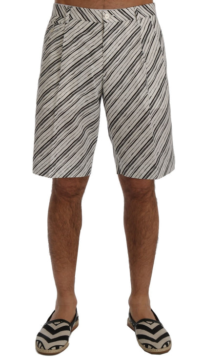  - Elegant Striped Cotton-Linen Shorts