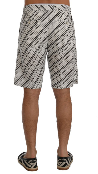  - Elegant Striped Cotton-Linen Shorts