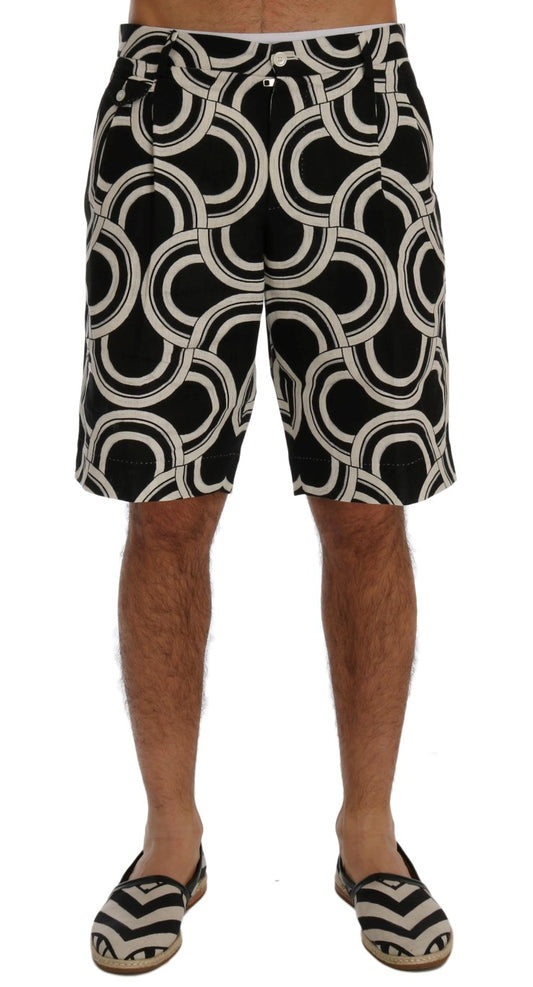  - Chic Black & White Patterned Linen Shorts